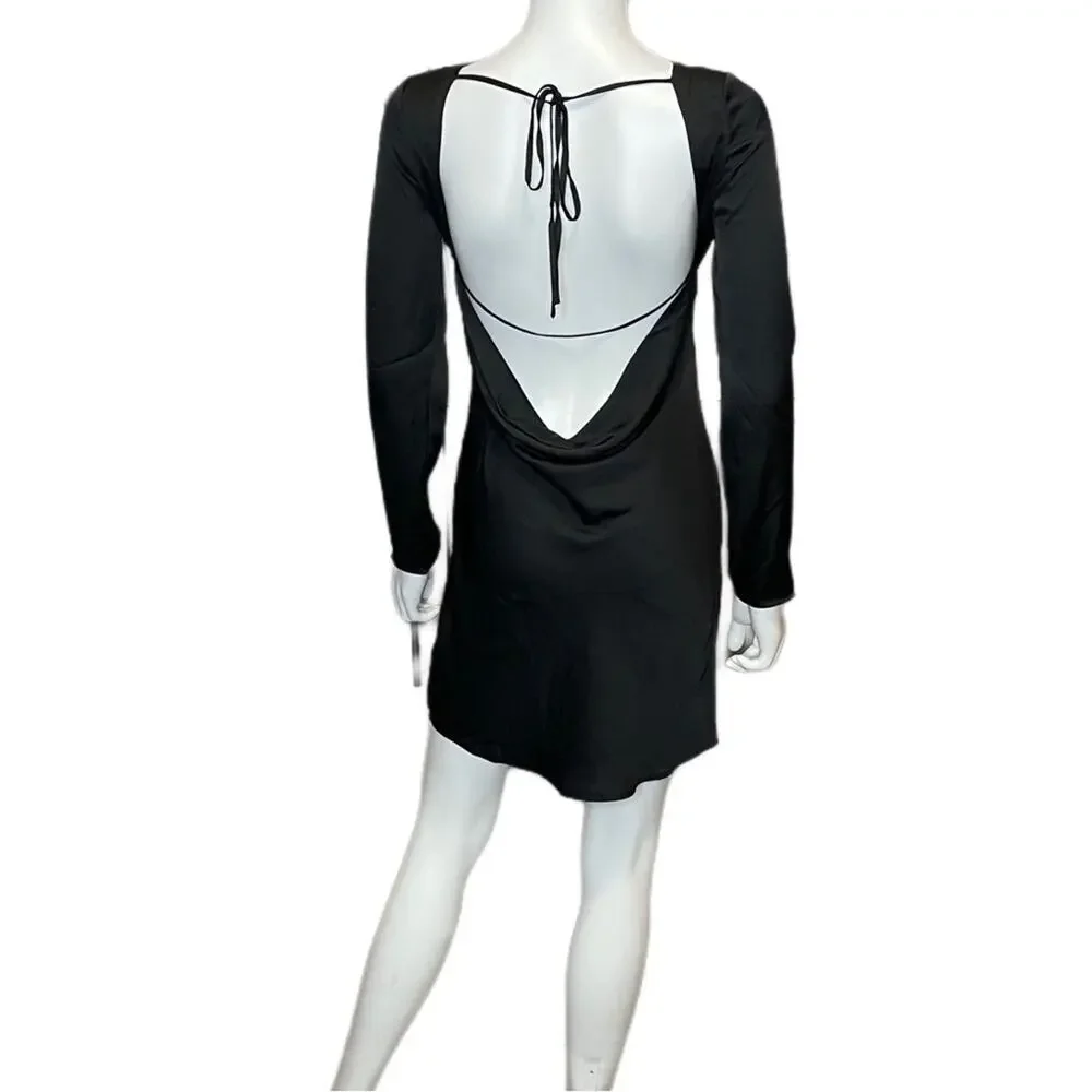 Bardot River Bias Open Back Long Sleeve Dress Black Women’s Sz 4